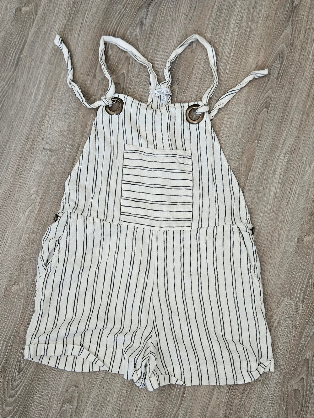 Patrons of Peace Cream & Black Striped Girls' Romper Overalls